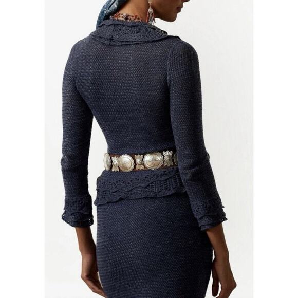 Ralph Lauren Collection Purple Label Ruffle Hem Linen Pencil Skirt Blue Lace M - Picture 5 of 13